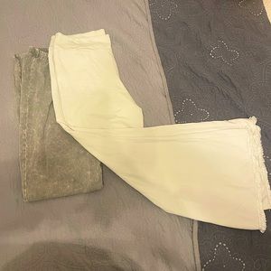 Legging material but are dressy, bellbottom style. Never worn